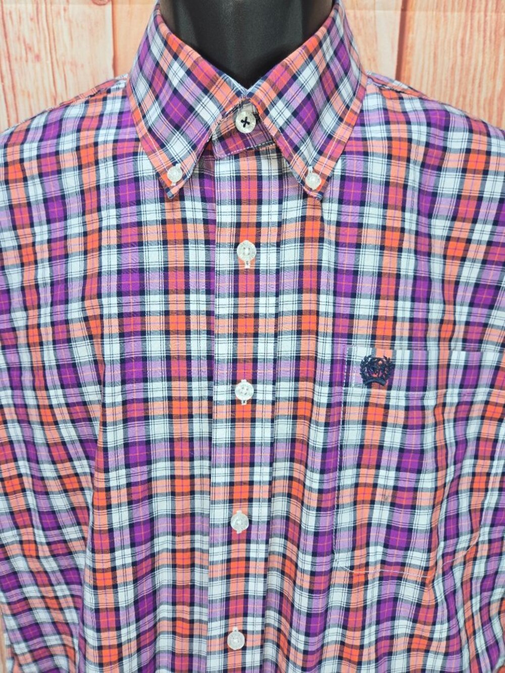 Cinch Mens Plaid Short Sleeve Shirt Medium Orange Purple Plaid - Picture 4 of 7